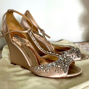 Badgley Mischka Embellished Satin Wedges